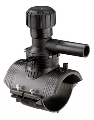 Odbočka elektro navrtávací  280/63 PE 100 SDR 11 otočný vývod 360° +GF+